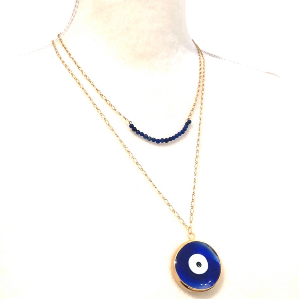 ❌Sold ❌Set of 2 gold necklace in cobalt blue